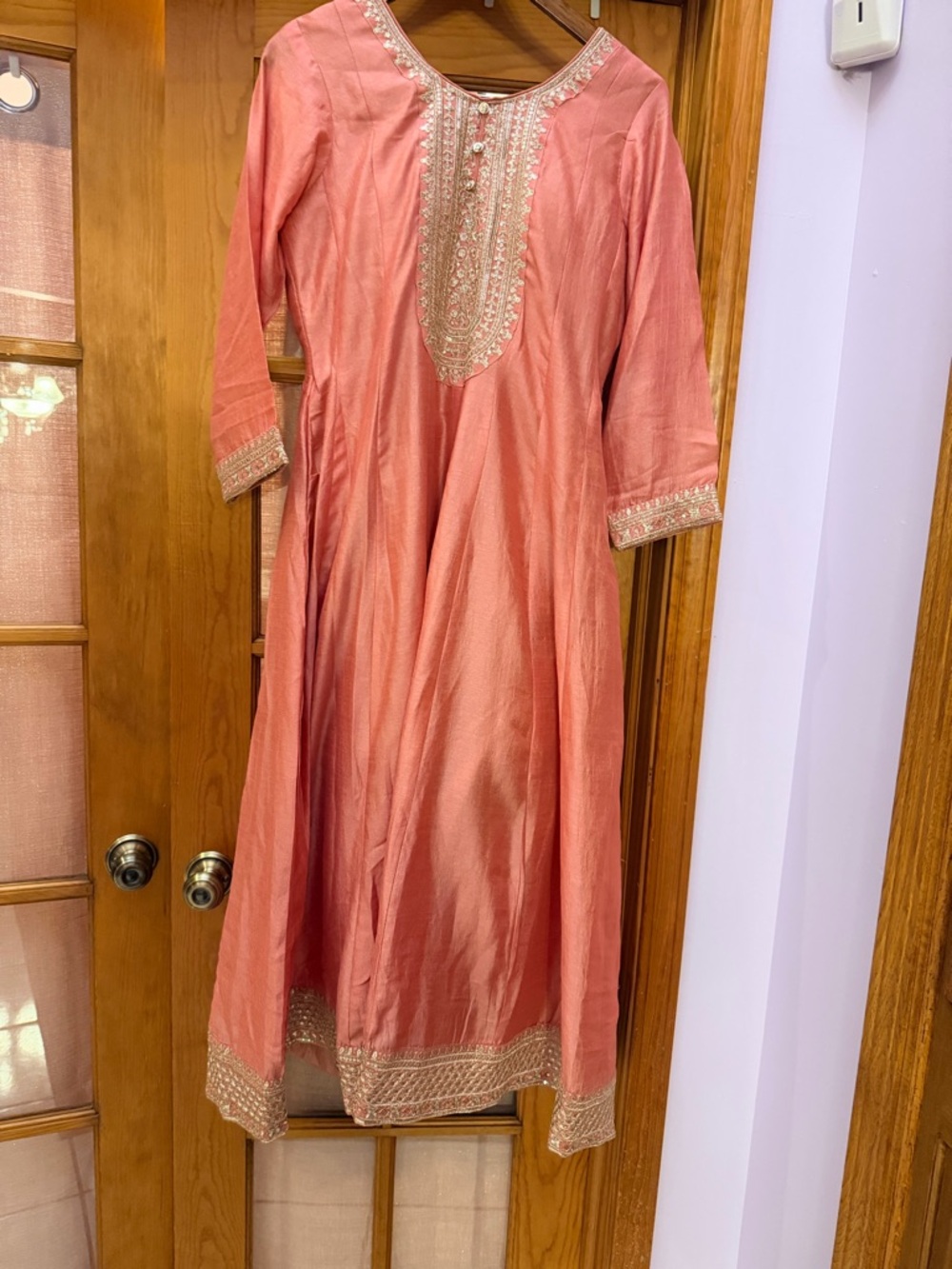 Embroidered Coral Pink Anarkali Indian/ Pakistani Dress
